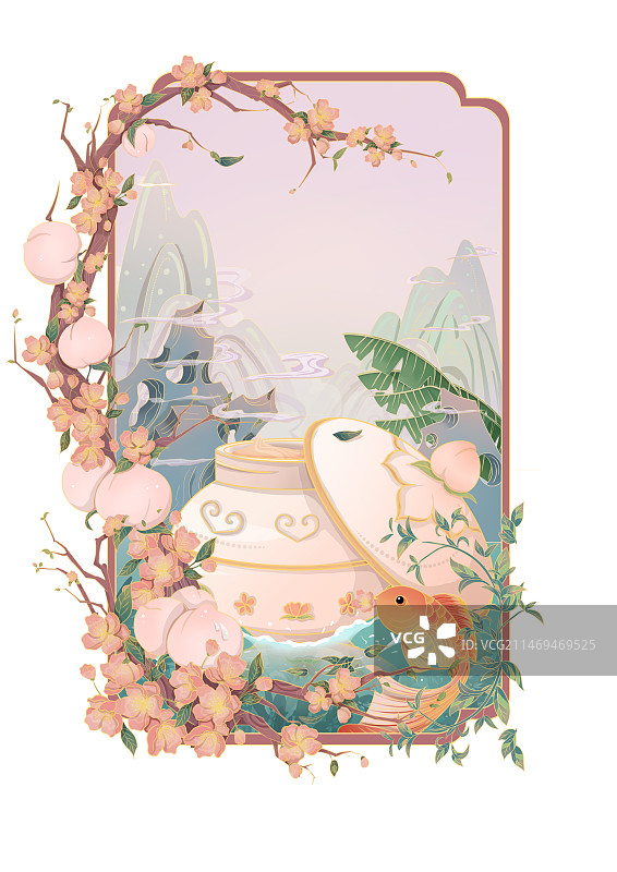 新中式化妆品包装插画图片素材