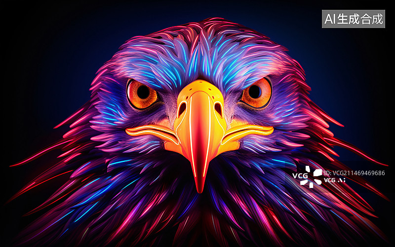 【AI数字艺术】发光的雄鹰头部特写，企业文化概念插图图片素材