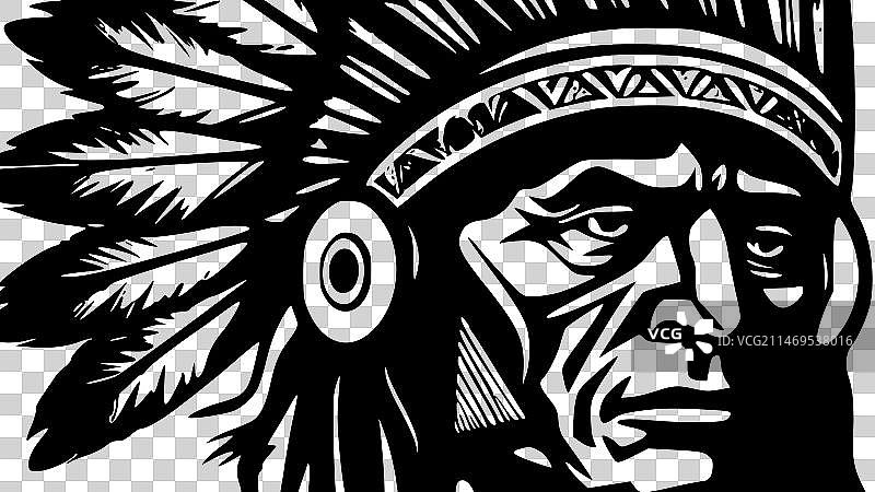 印第安酋长黑白隔离图标图片素材
