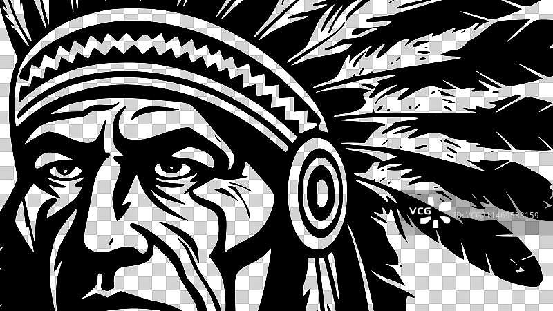 印第安酋长 - 黑白图片素材