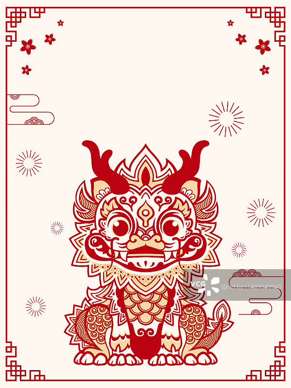 剪纸风中国龙传统图案图片素材