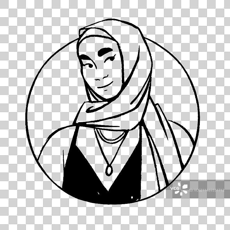戴着头巾的穆斯林妇女轮廓线圈阿拉伯图片素材