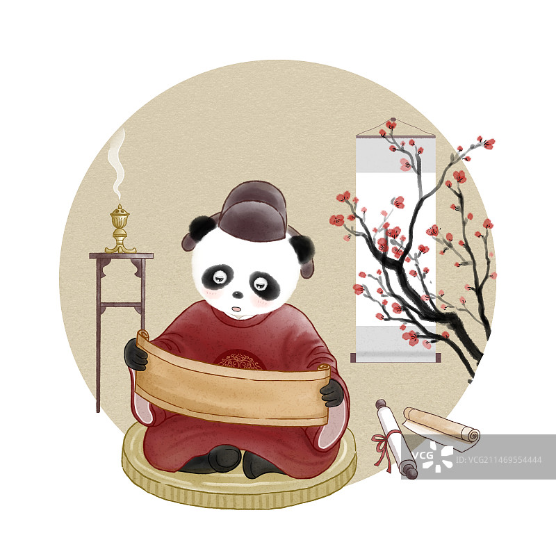 熊猫赏画图片素材