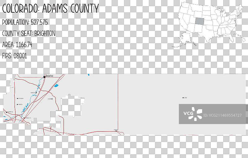 亚当斯县的详细地图图片素材