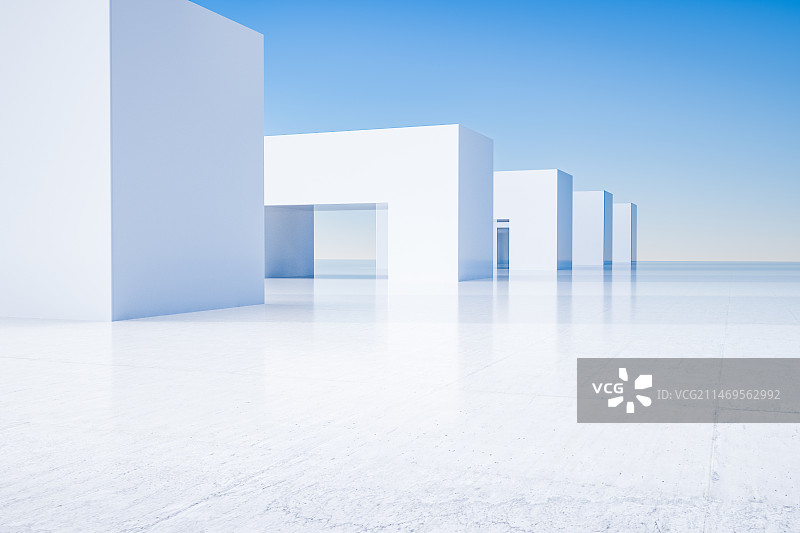 3D简约户外几何图形空间背景图片素材