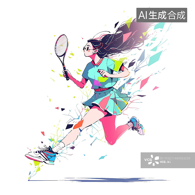 【AI数字艺术】打羽毛球女生扁平风插画图片素材