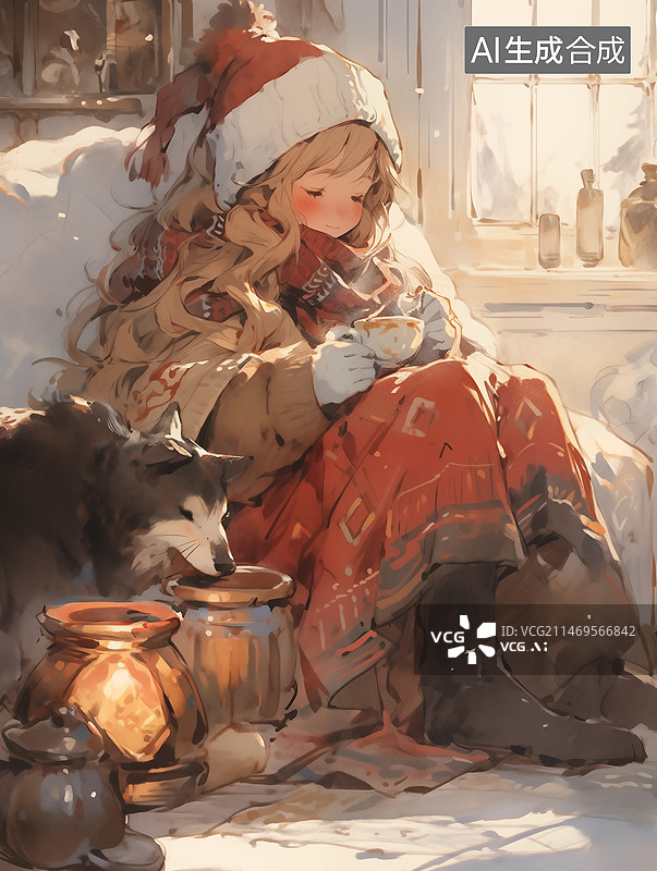 【AI数字艺术】冬日围炉喝茶图片素材