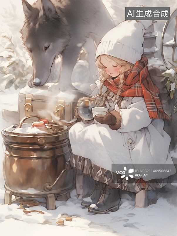 【AI数字艺术】冬日围炉喝茶图片素材