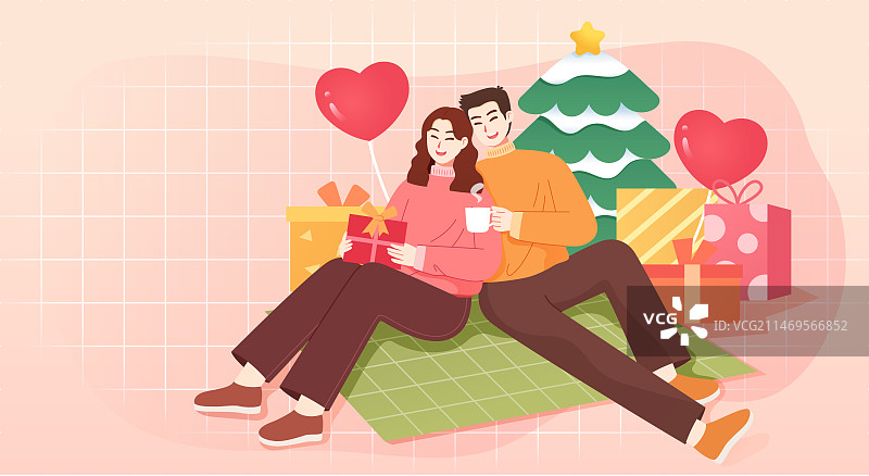 圣诞节情侣矢量横幅插画图片素材