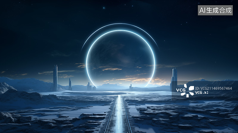 【AI数字艺术】雪山下的道路，汽车广告背景图，科技概念抽象未来背景图图片素材