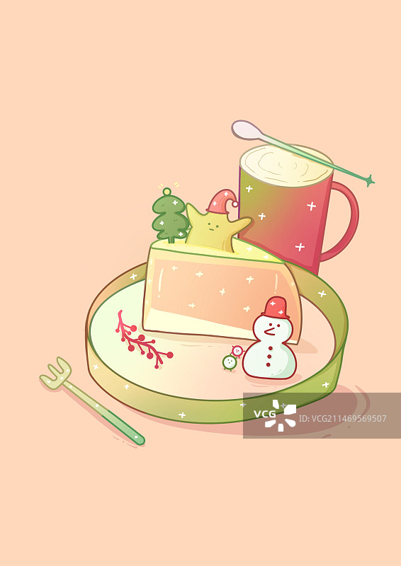 圣诞电心卡通治愈插画图片素材