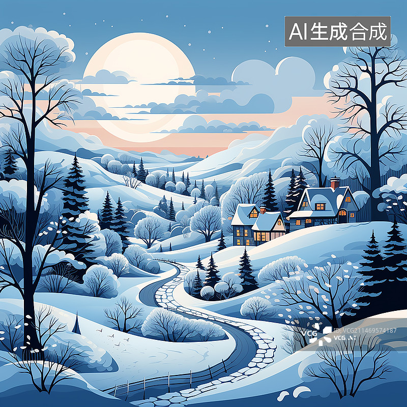 【AI数字艺术】唯美雪景插画图片素材