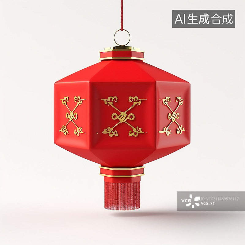 【AI数字艺术】三维中国镂空灯笼元素图片素材