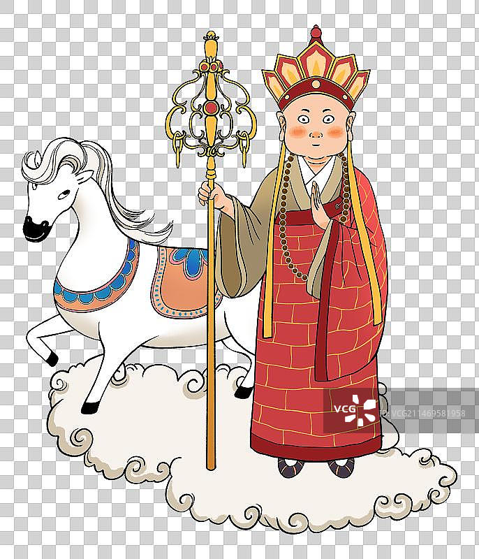 西游记元素-踩着祥云的唐三藏与白龙马图片素材