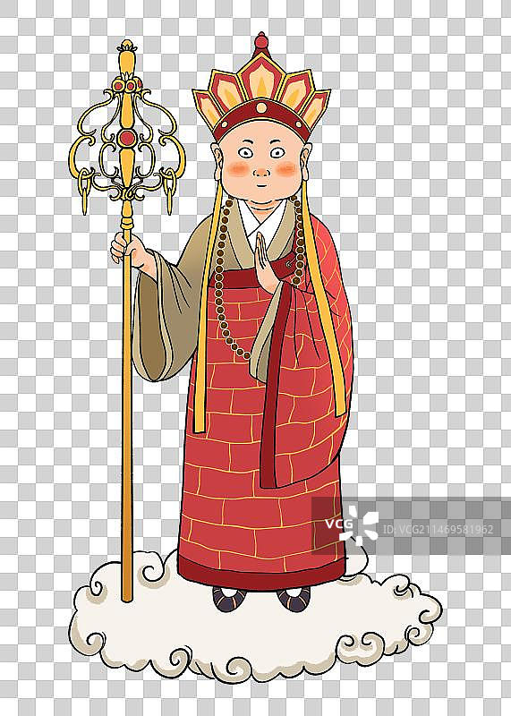 西游记元素-踩着祥云的唐三藏图片素材