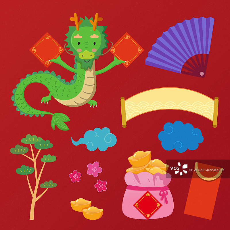 中国龙年吉祥元素插图图片素材