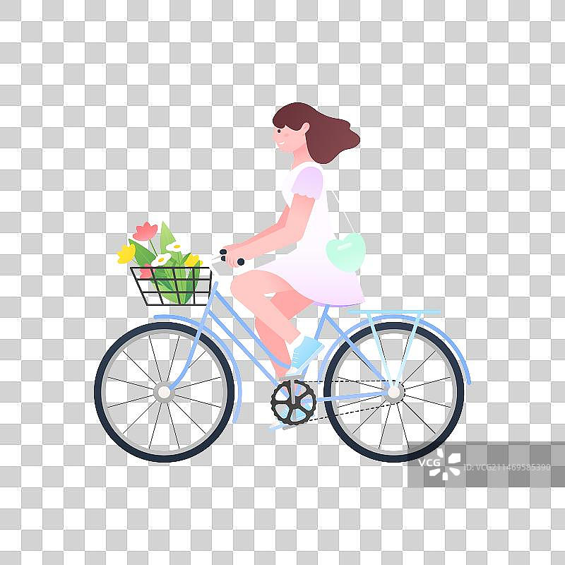 骑车的连衣裙女孩插画元素图片素材