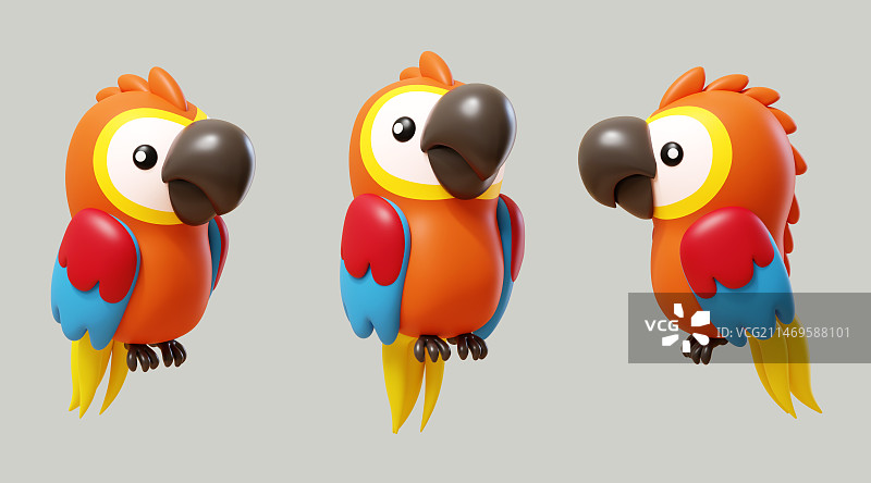 三维不同角度绚丽卡通鹦鹉元素集合图片素材