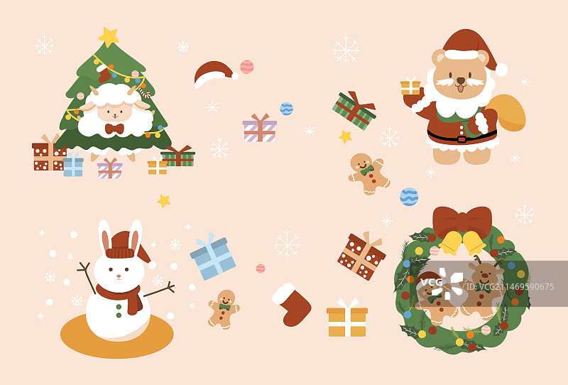 圣诞扁平风喜庆插画图片素材
