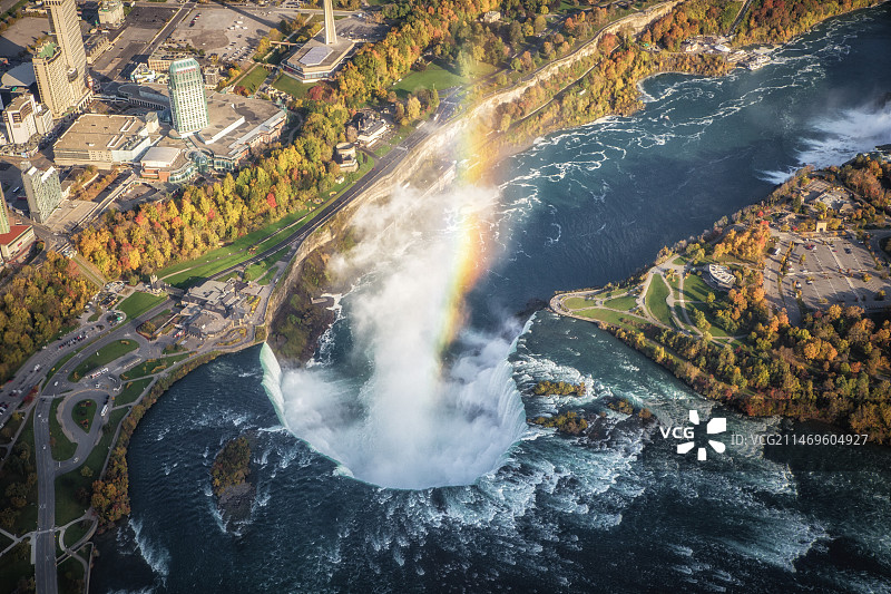 直升机拍摄秋天的尼亚加拉瀑布图片素材