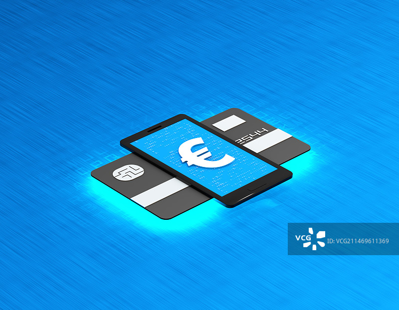 金融手机科技信用卡与货币符号欧元图片素材