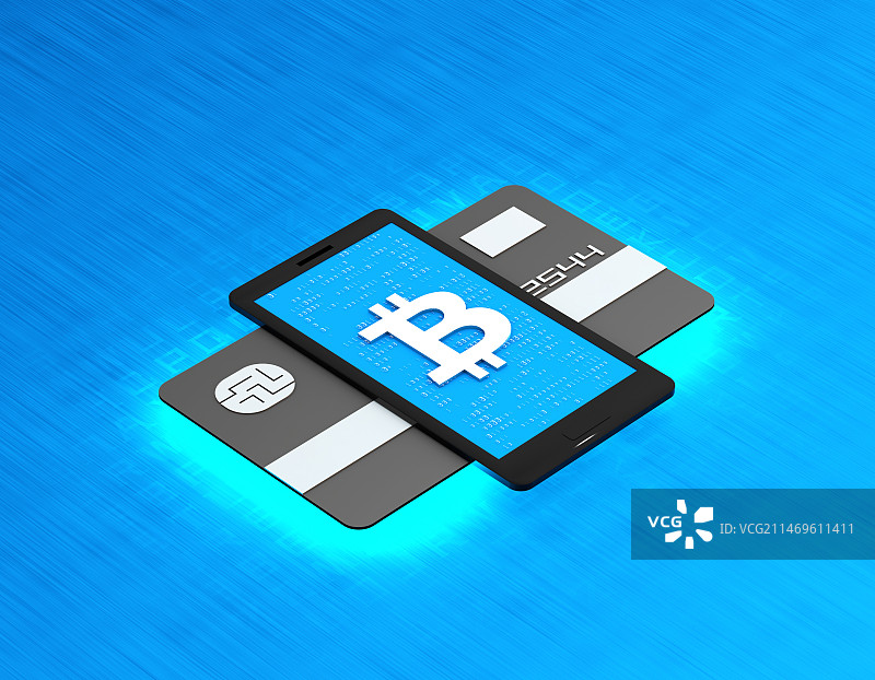 金融手机科技信用卡与货币符号比特币图片素材