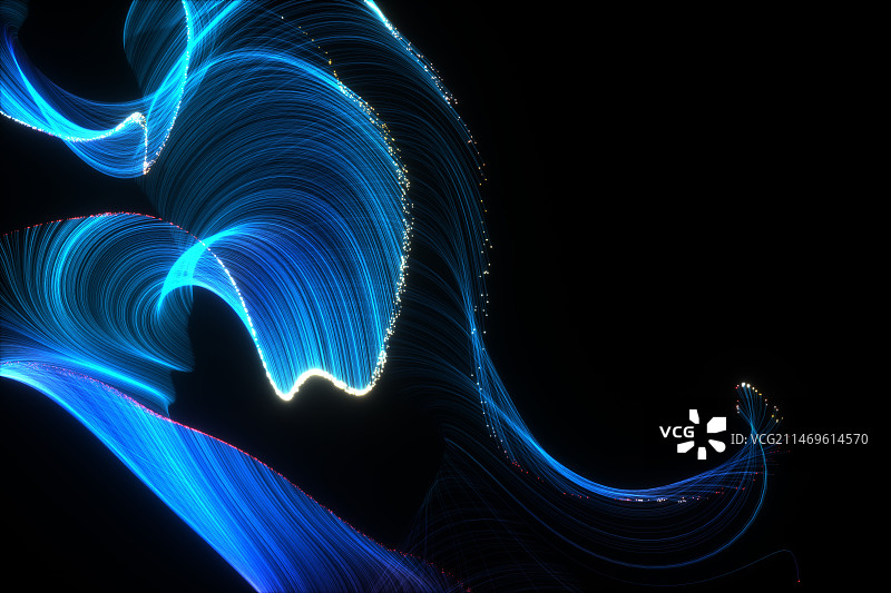 3D黑色背景下的蓝色光线图片素材