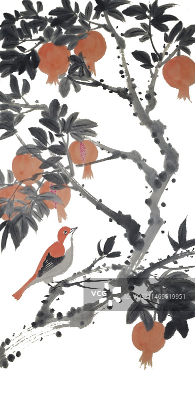 中国画水墨画花鸟画《金秋》图片素材