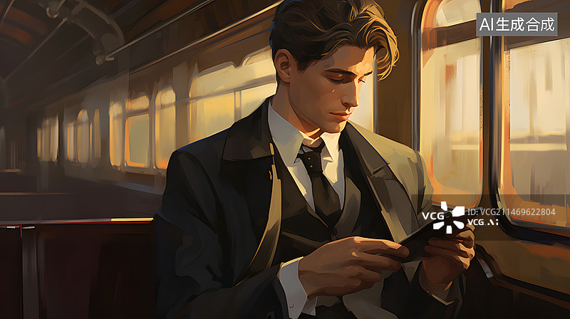 【AI数字艺术】在地铁里用智能手机的人图片素材