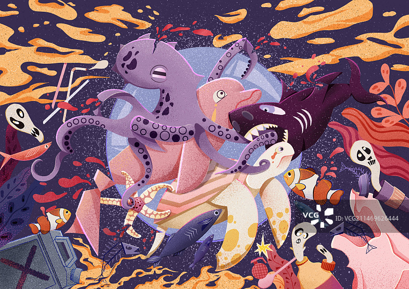 保护海洋环境拒绝海洋垃圾插画图片素材