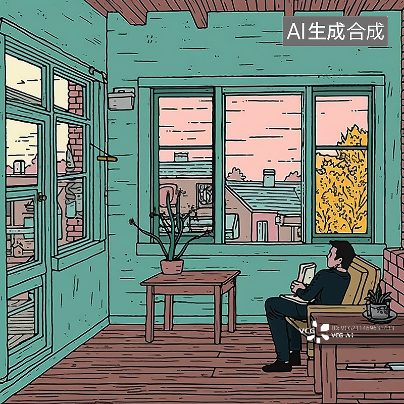 【AI数字艺术】坐在门廊上的人图片素材