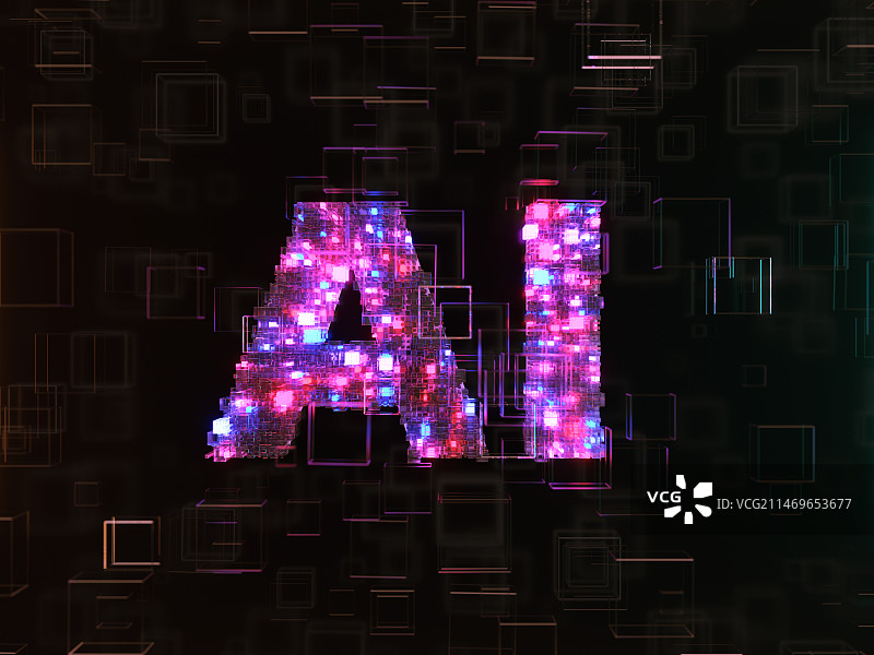 AI人工智能光效科技感字体3d渲染图片素材