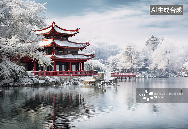 【AI数字艺术】雪景中的寺庙图片素材