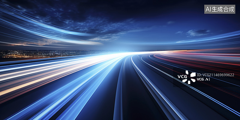 【AI数字艺术】公路的汽车灯光长曝光速度线科技背景图片素材
