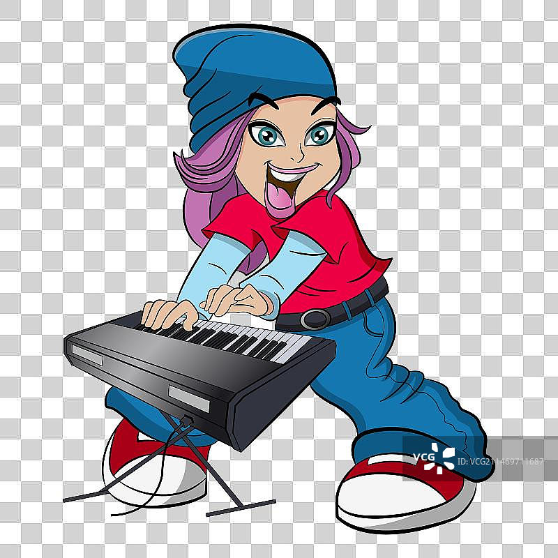 有趣的女孩弹奏合成器图片素材