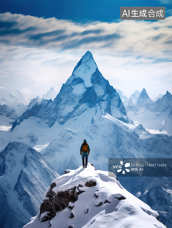 【AI数字艺术】站在山顶眺望的人图片素材