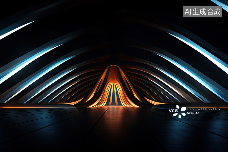 【AI数字艺术】一座有灯光和线条的未来主义建筑图片素材