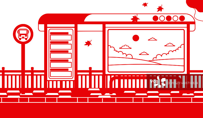 剪纸风格公交车站图片素材