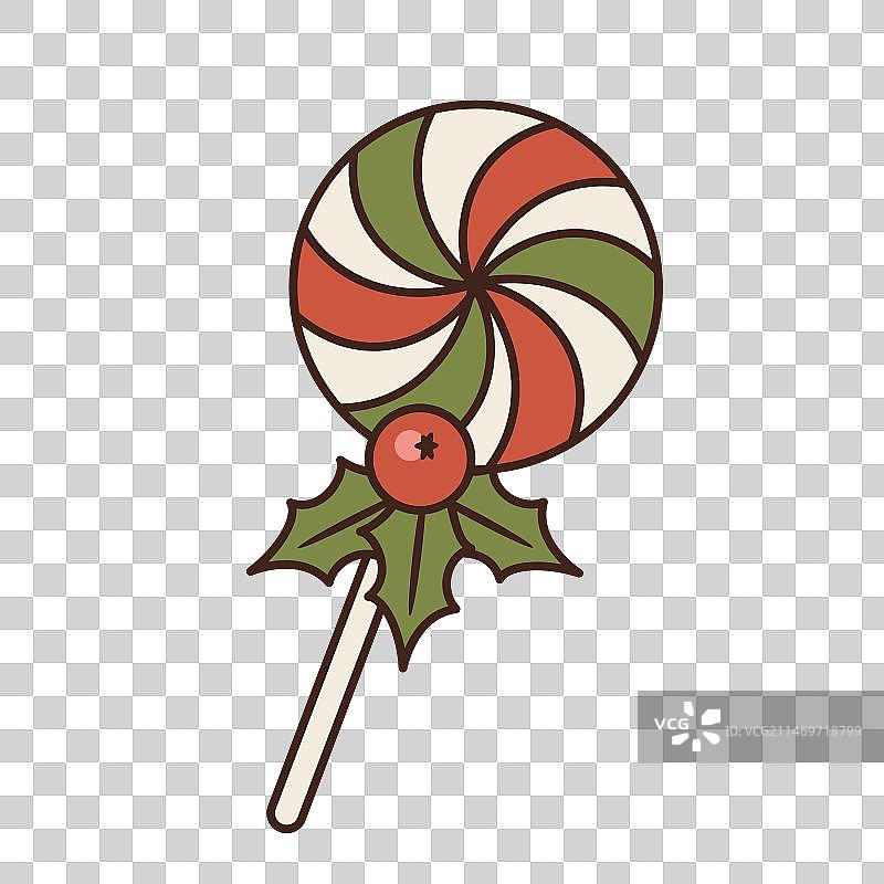 带有冬青浆果的孤立圣诞节棒棒糖图片素材