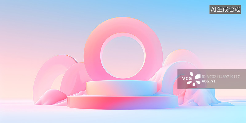 【AI数字艺术】3D立体几何图形渐变色彩马卡龙色系背景场景图片素材