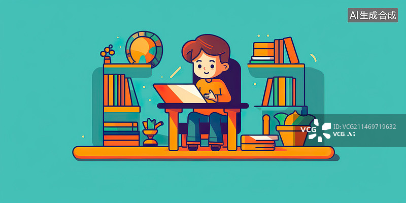 【AI数字艺术】可爱的小男孩在做作业图片素材