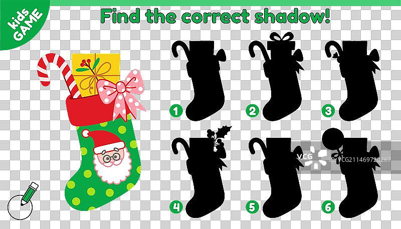 大家来找茬游戏：寻找圣诞袜的正确阴影图片素材
