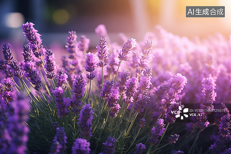 【AI数字艺术】夕阳下的薰衣草特写图片素材