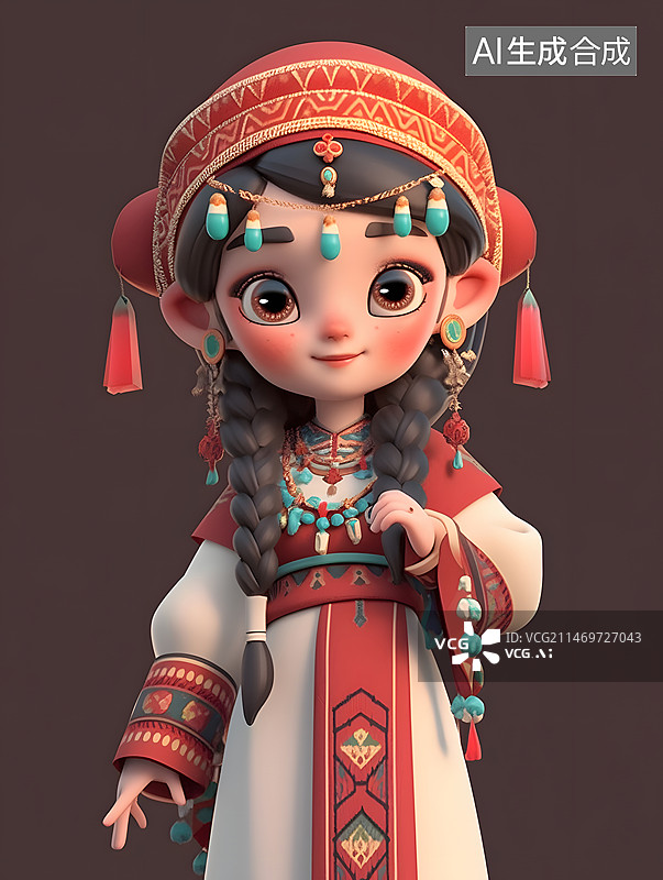 【AI数字艺术】中国少数民族女孩藏族妹妹3D人物图片素材