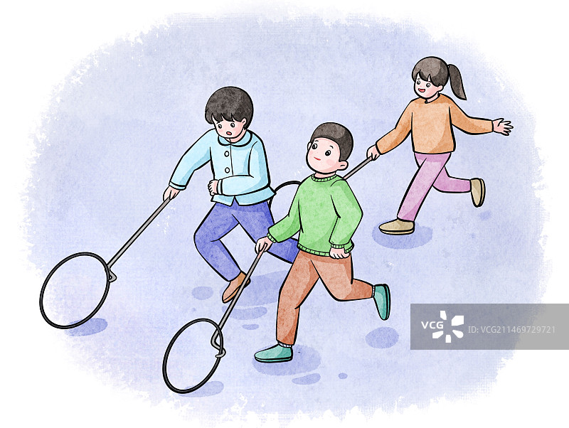 童年回忆游戏滚铁环图片素材