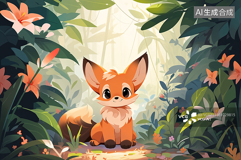 【AI数字艺术】世界野生动物日，在丛林中出没的野生动物儿童插画场景插图图片素材