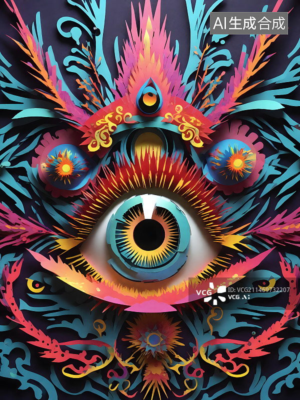 【AI数字艺术】剪纸艺术 | 眼图片素材