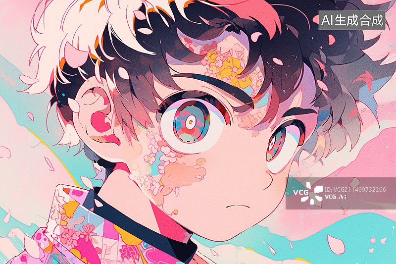 【AI数字艺术】漂亮卡通男孩动漫头像，年轻男人肖像插画图片素材