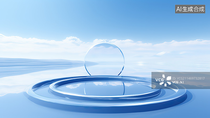 【AI数字艺术】蓝色背景下的水和地球仪图片素材