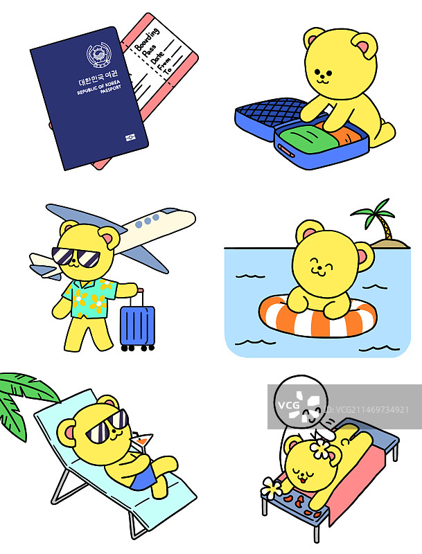 表情符号，人物，海外旅行，度假，护照，打包，水上游乐圈，躺椅，按摩，飞机图片素材